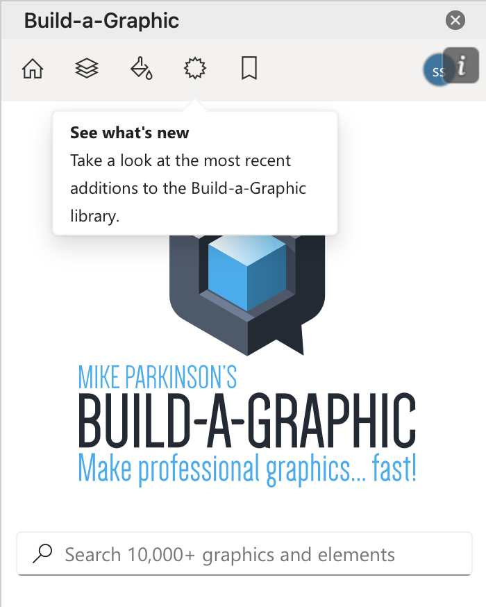 Screenshot of Build-a-Graphic add-in pane and New Graphics button